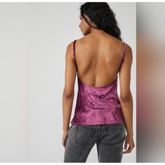 Free People All Night Velvet Sexy spaghetti strings Tank Top Fig Jam MSRP $68 M - Picture 12 of 12